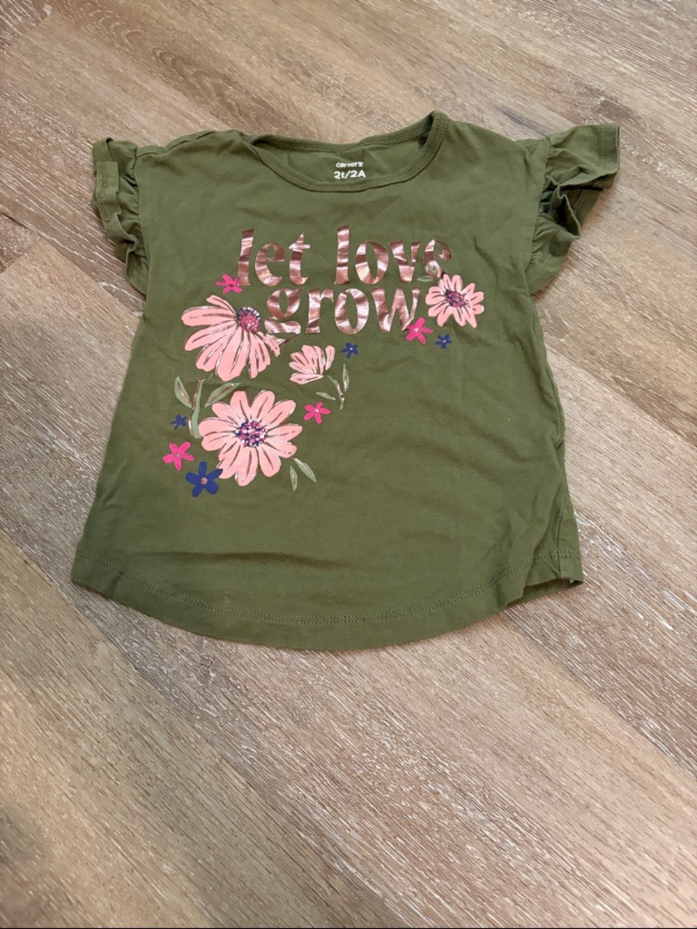 Carter's Olive Green Floral 'Let Love Grow' Short Sleeve Tee
